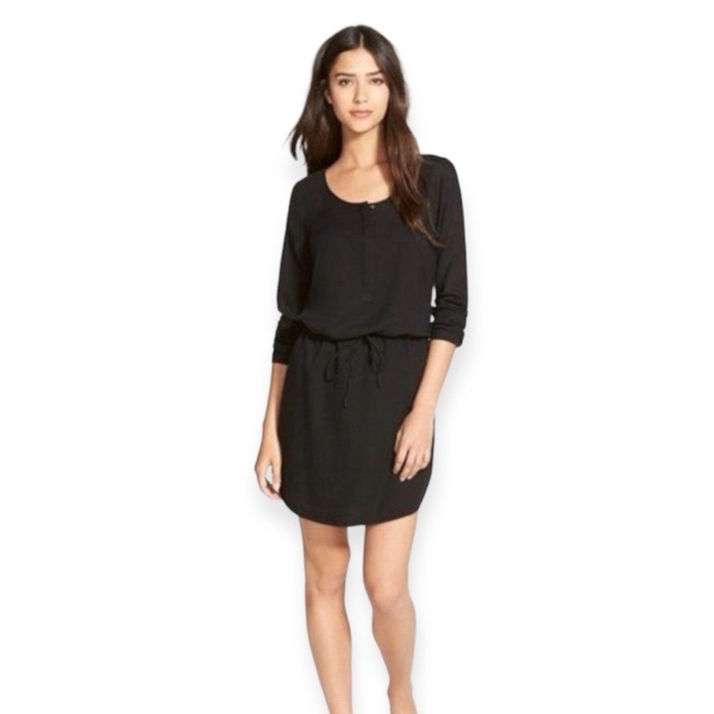 James Perse Drawstring Long Sleeve Shirt Mini Dress Black size 1 (Small)